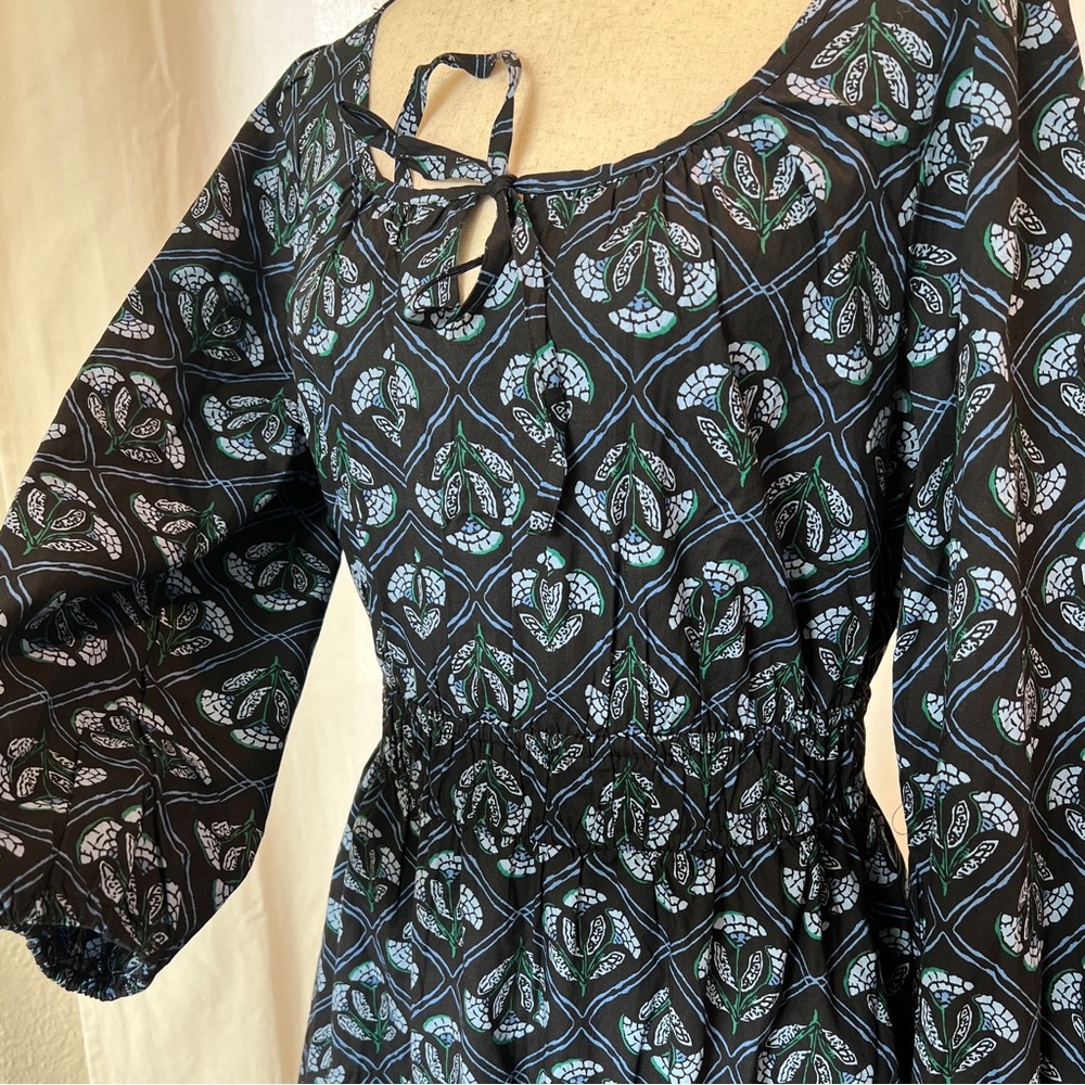 J. Crew Black Dress with Teal Pattern, Long Sleeve Maxi with Pockets Size 8 NWT - Picture 6 of 12